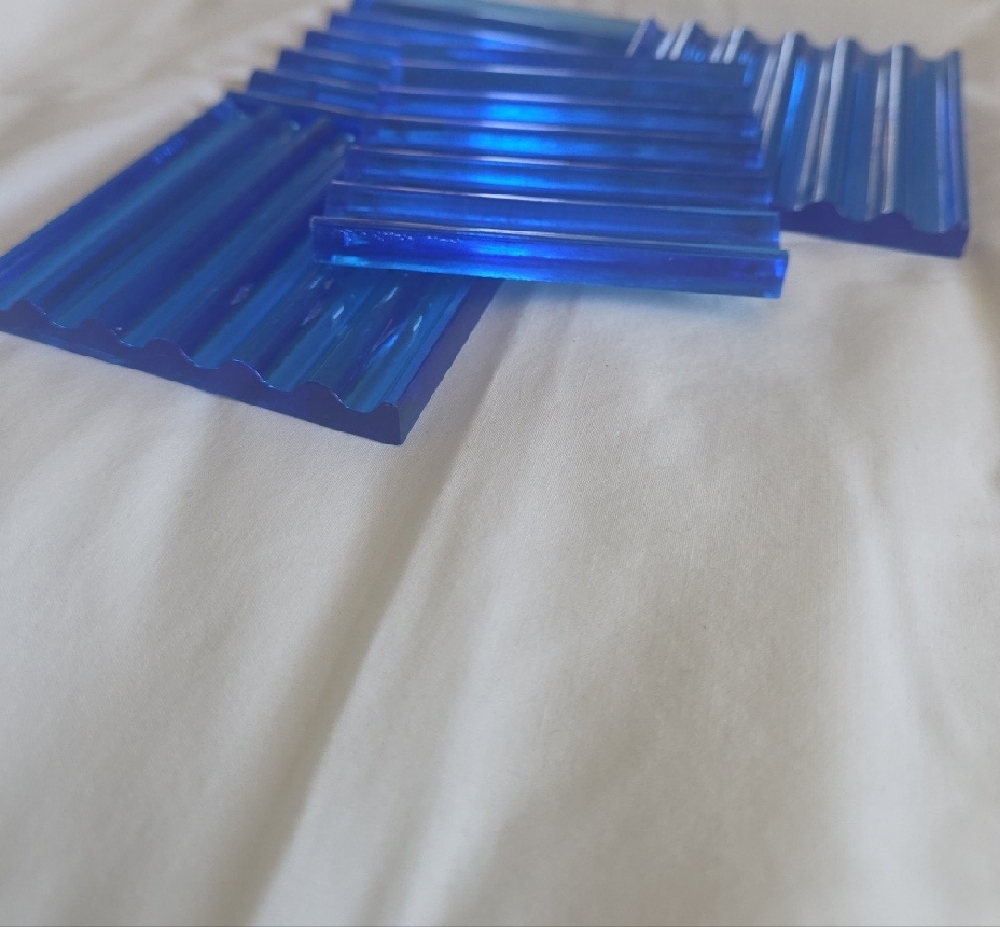Blue Ribbed Glass Coasters - Picture 3 of 3